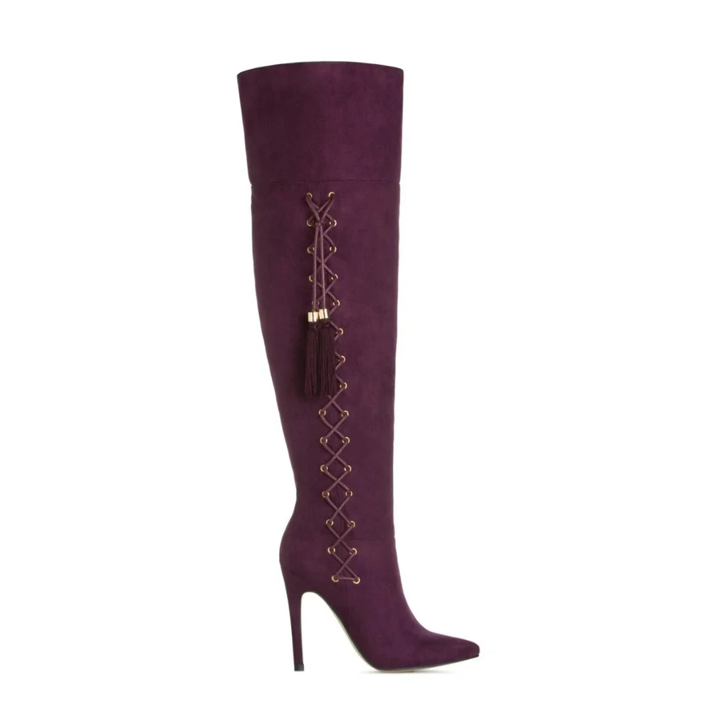 Izabella Rue Dalinda Purple Faux Suede Over The Knee Stiletto Heeled Boots 7